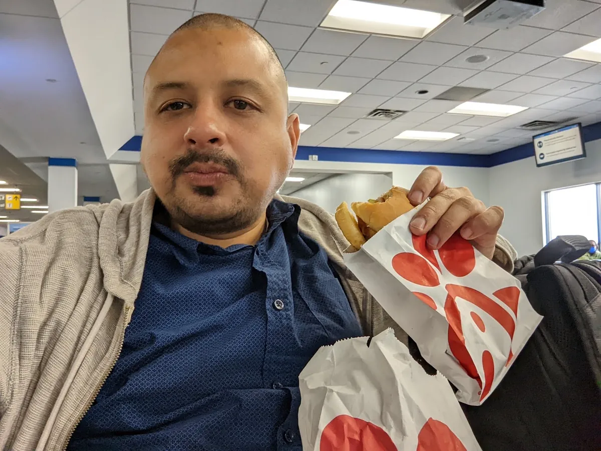 Estuardo Enriquez at Washington-Dulles before a flight to Guatemala City