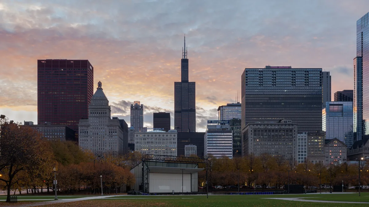 The skyline of Chicago, Illinois.