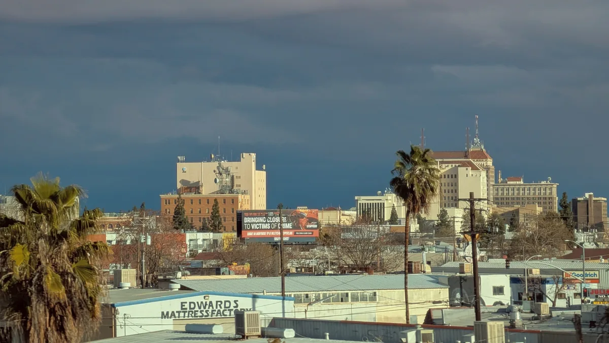 The skyline of Fresno, California.