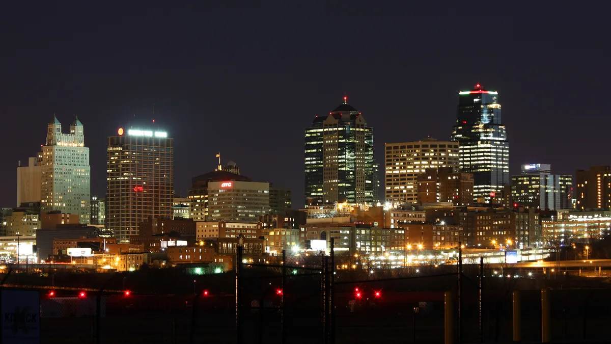 The skyline of Kansas City, Missouri.