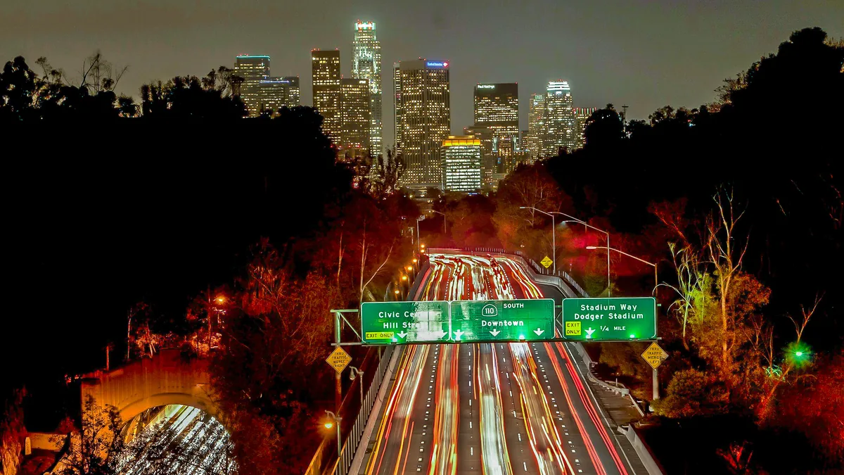 The skyline of Los Angeles, California.