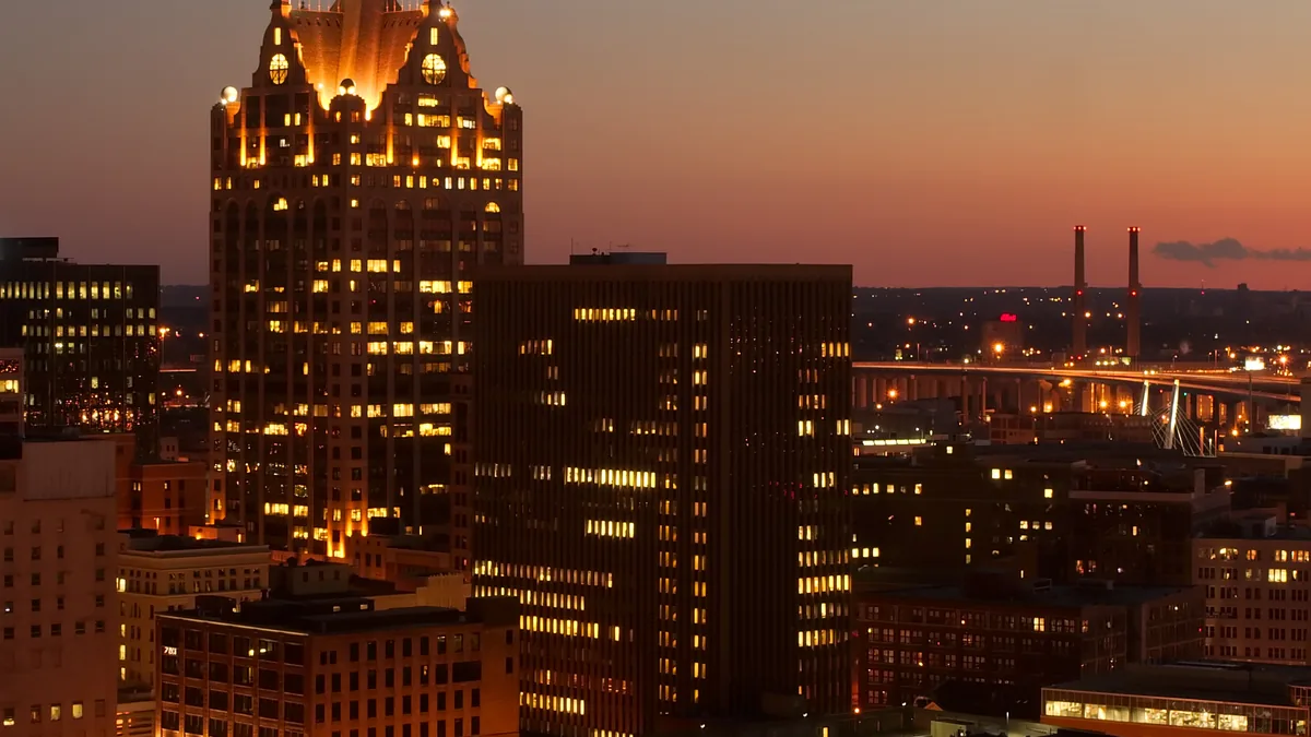 The skyline of Milwaukee, Wisconsin.