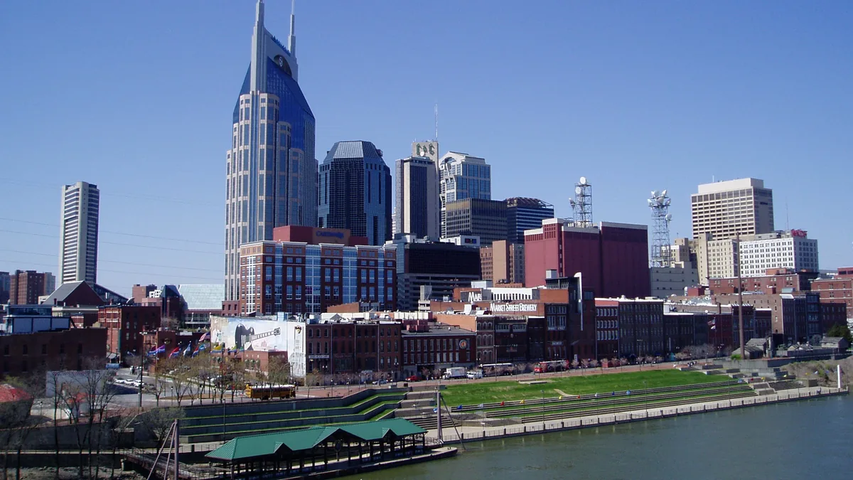 The skyline of Nashville, Tennessee.