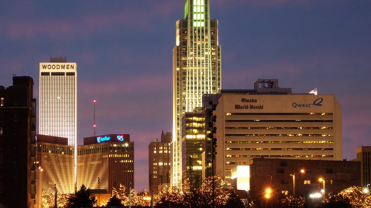 The skyline of Omaha, Nebraska.