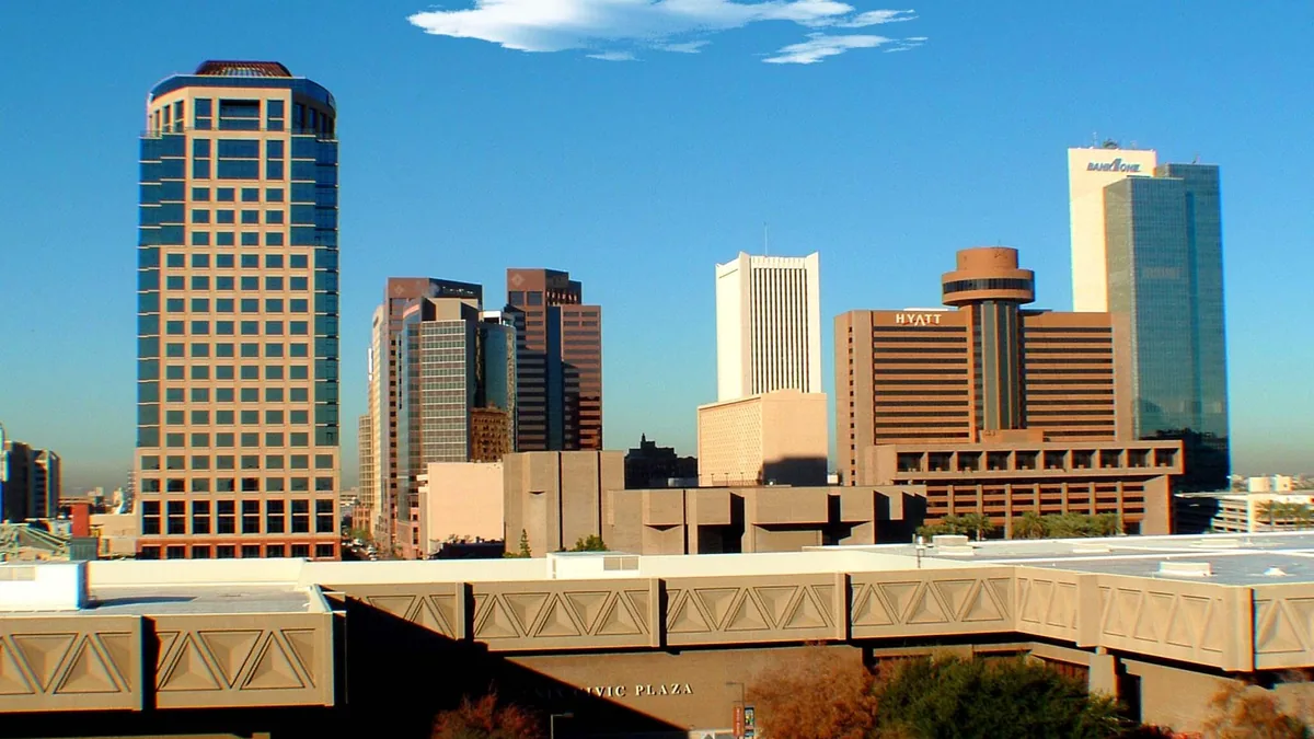 The skyline of Phoenix, Arizona.