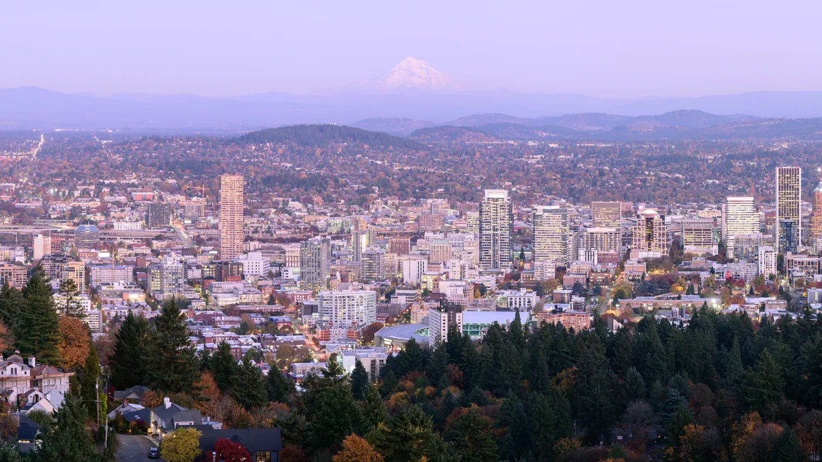 The skyline of Portland, Oregon.