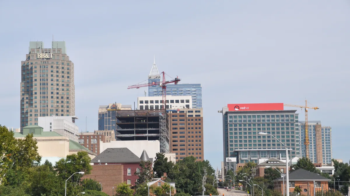 The skyline of Raleigh, North Carolina.